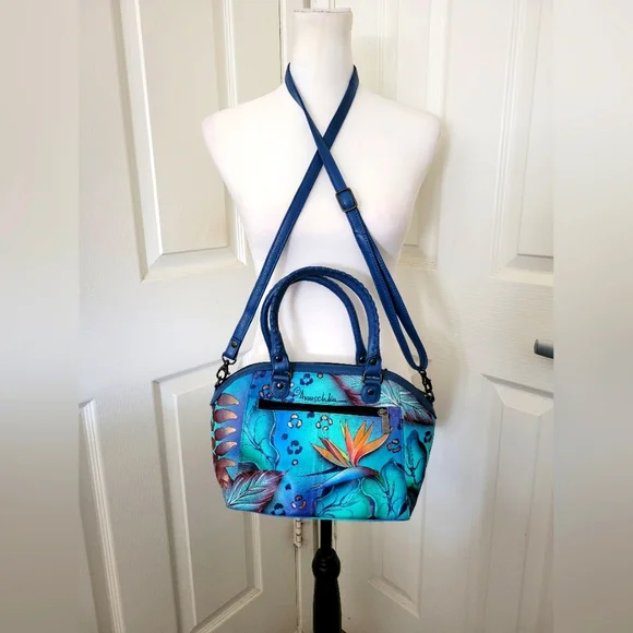 ✨️HP✨️Anuschka | Pretty Blue Multicolor Tropical Floral Convertible Satchel - Picture 2 of 16